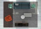 Moderne setting ingericht met Hanna fauteuil in oranje stof - BertO