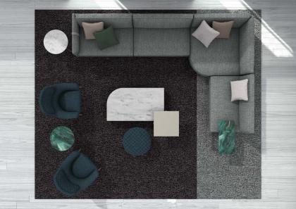 Moderne setting ingericht met Hanna fauteuil in blauwe stof - BertO