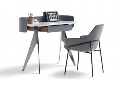 Jim grauer Schreibtisch mit Platte aus Carrara-Marmor, Gerätehalter und Jackie-Stuhl - BertO