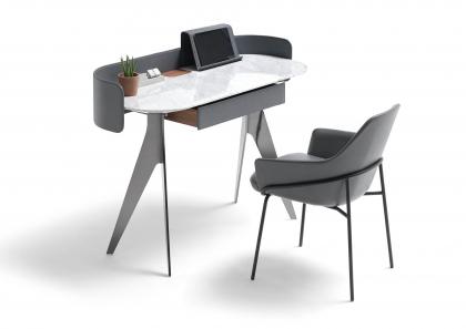 Jackie-Stuhl aus Vollnarbenleder mit grauem Jim-Schreibtisch - BertO