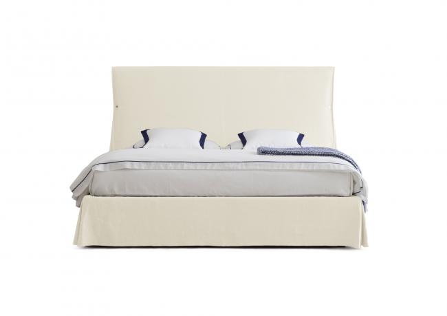 Bett mit Kopfteil aus Fleckabweisender Leinen - weiß Farbe