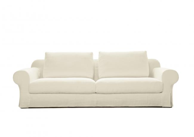 Leinen Sofa mit Tiefe Sitzfläche - natural weiß