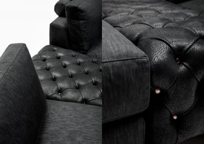 Lineares Sofa mit Chaise Longue und Hocker aus schwarzem Leder und mit Capitonné-Verarbeitung - Joey #BertoLive